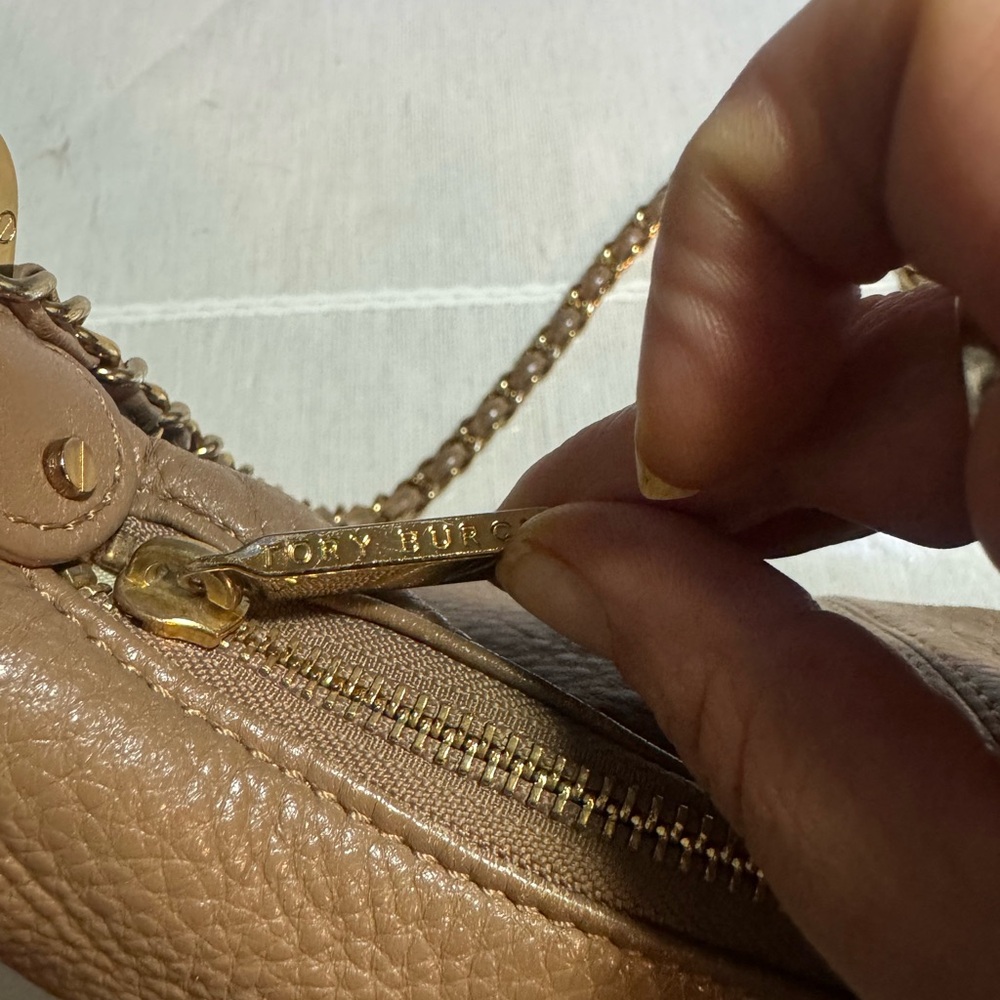 Tory Burch Taupe Brown Pebbled Leather Shoulder Bag with Braided Chain Strap - Picture 6 of 9